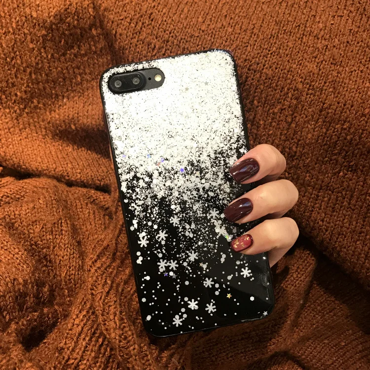 

Snowflake Powder for iphone 8 plus Case Transparent Glitter Phone Cases Cover for iPhone 7 plus 6s Plus X Thicker Comfortable