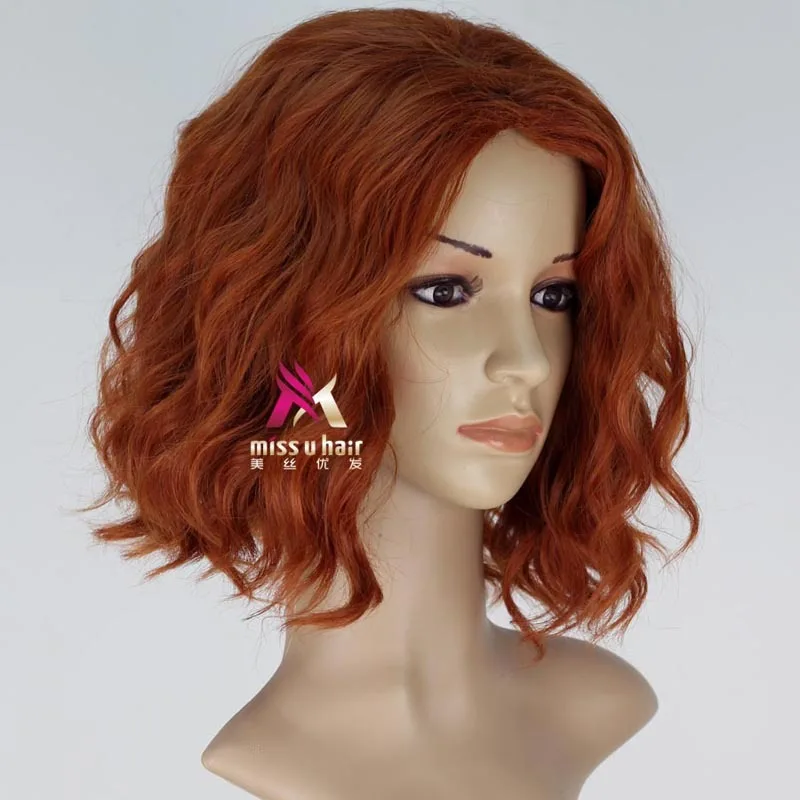 Cheap Infinity War Cosplay Wig Black Widow Natasha Romanoff Short Curly Hair Halloween Role Play