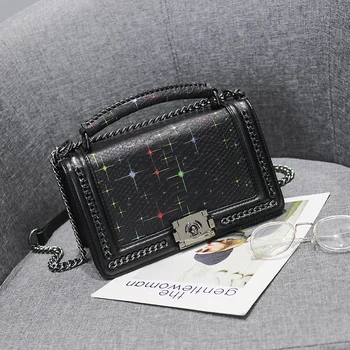 

2018 Women Snakeskin PU Leather Messenger Bag Luxury Handbags Female Designer Shoulder Bag Chain Shoulder Strap Flap Bags