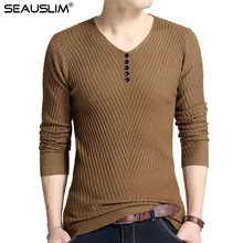 SEAUSLIM пуловер и свитер для мужчин с v-образным вырезом Slim Fit мужские вязаные свитера шерстяное Повседневное платье брендовый вязаный свитер Мужская одежда LQ-FK-02