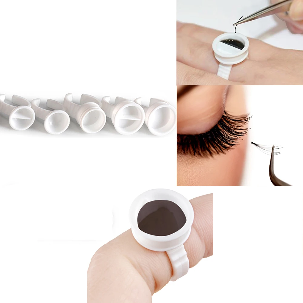

100 Pieces Of Eyelash Extension Plastic Tray Disposable Tattoo Pigment Ring Adhesive False Eyelashes Plastic Glue Ring Tray