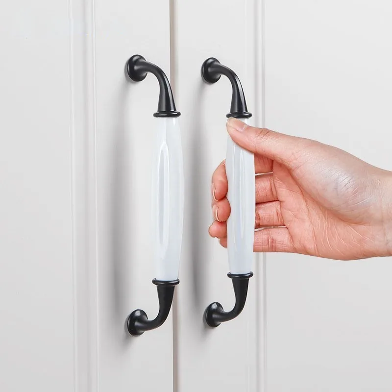 White Ceramic Handles Kitchen Cabinet Pull Handle Knobs Drawer