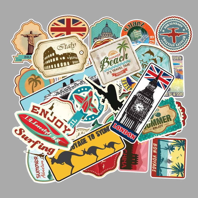 100pcs/pack Travel Map Graffiti Sticker For Suitcase Mobile Phone Skateboard Sticker Waterproof And Sun Protective DIY Sticker 10 30 50pcs creative bicycle graffiti stickers car mobile phone water scrapbookcup computer waterproof decal decor stickers