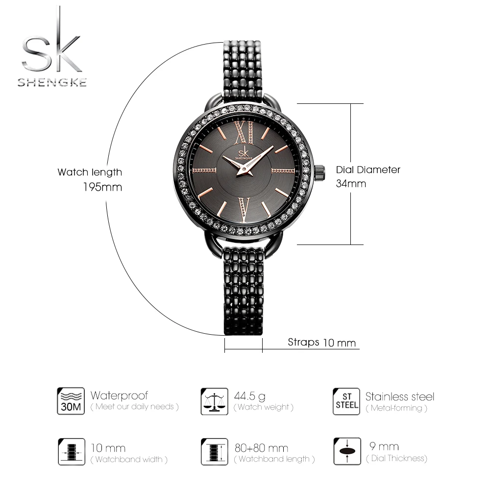 SHENGKE Classic Women Watches Black Steel Rhinestone Retro Elegant Lady Wristwatch Nail Strap Japan Movement Clock Jewelry Gift SHENGKE Classic Women Watches Black Steel Rhinestone Retro Elegant Lady Wristwatch Nail Strap Japan Movement Clock Jewelry Gift