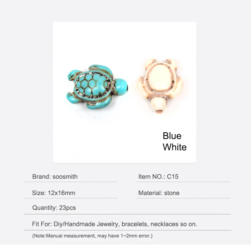soosmith White Blue Turtle Shape Synthetic Stone Bead Loose Spacer Beads For Jewelry Making Natural Stone Beads Diy Accessories (1)