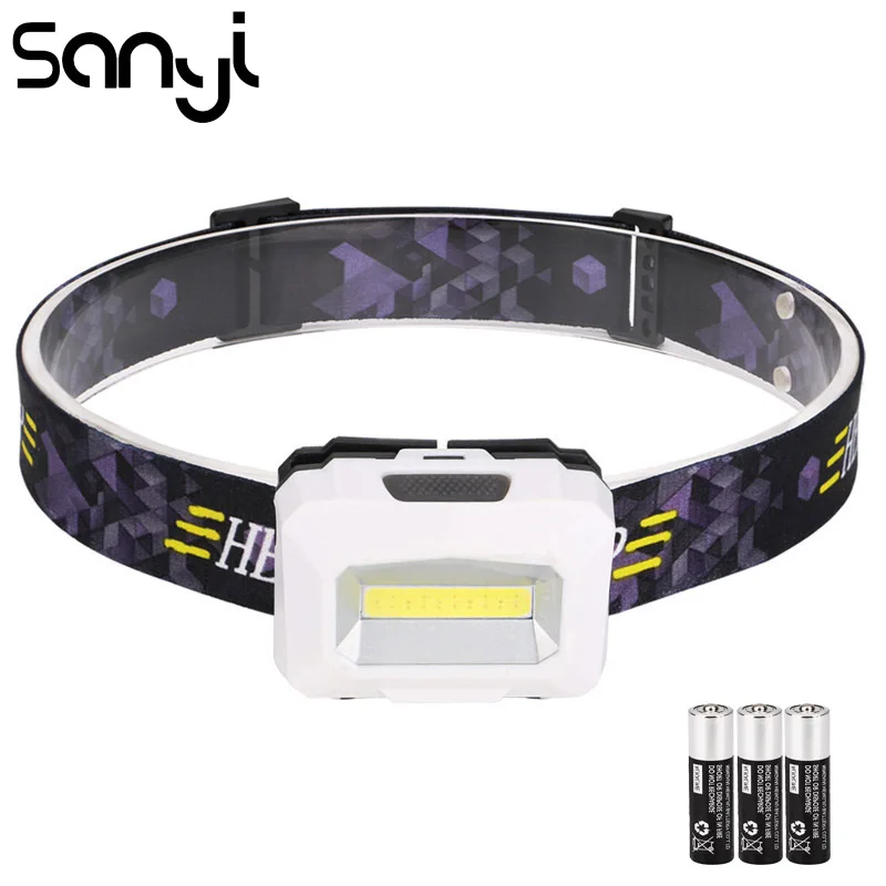 

SANYI 5 Modes Headlight Torch LED COB LED Flashlight Forehead Power by 3*AAA Battery Headlamp for Camping Hunting