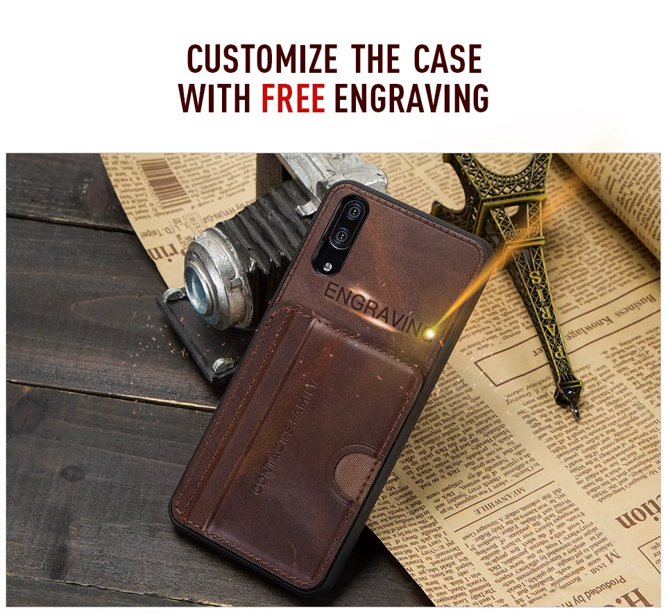 huawei waterproof phone case For Huawei P20 Case Cover Genuine Leather Back Cover Silicone Edge Protect Case Coque For Huawei P20 With Pocket Free Engraving huawei phone cover