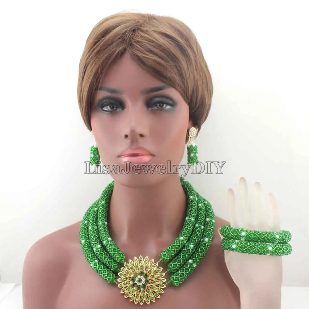 

2019 Новый нигерийский зеленый/белый костюм, африканские бусины, комплект ювелирных изделий, индийский Дубай, Свадебный комплект ювелирных изделий, бесплатная доставка HD8243