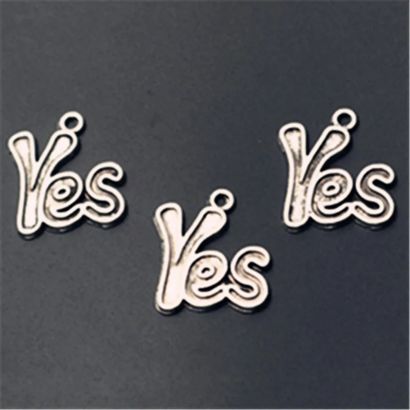 

Yes charm, Yes Pendant, Bracelet Charm, Antique Silver Yes Charm, Jewelry Finding, Necklace Pendant, Word Charm,10pcs 24*20mm