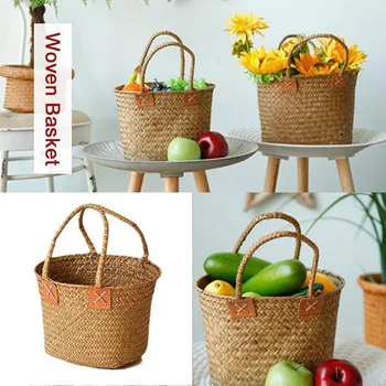 

1 Pcs Vintage Seaweed Woven Hand Basket Flower Pot Beach Storage Basket HG99