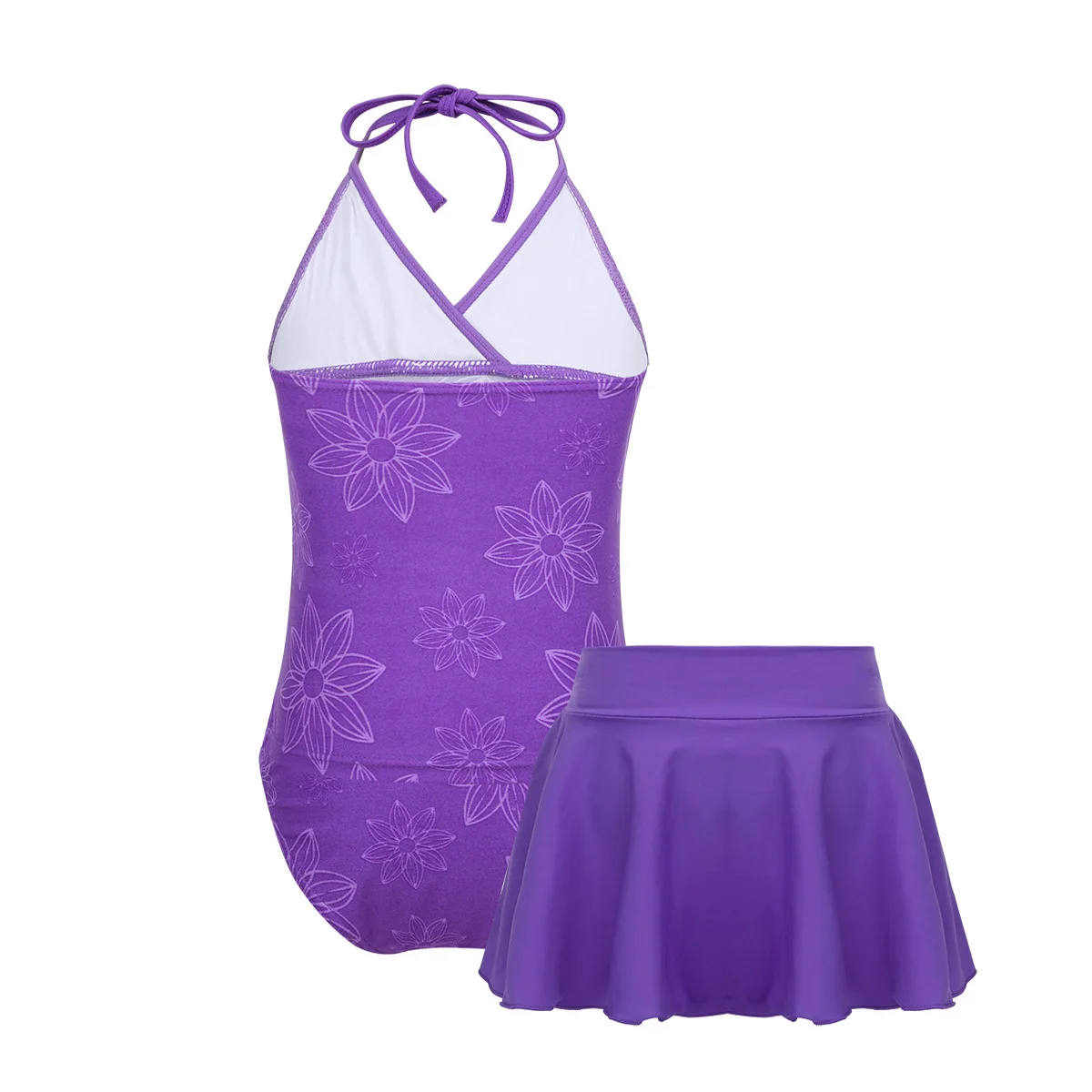 TiaoBug/фиолетовый Танкини с лямкой на шее для детей и подростков; топы для девочек; плавки; юбка; одежда для плавания; купальный костюм; детский пляжный купальный костюм; комплект бикини