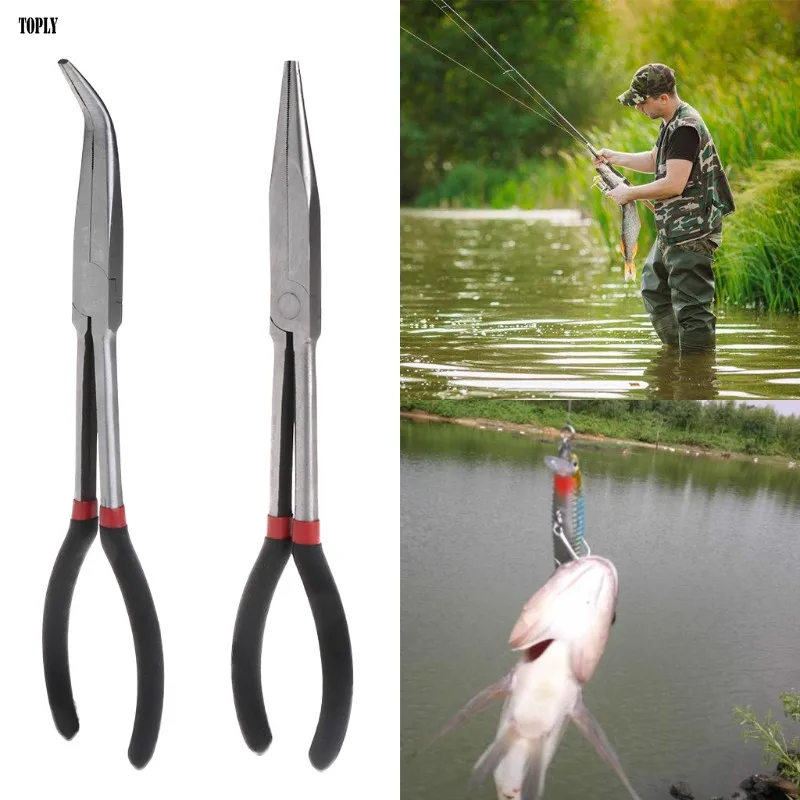 Toply Fishing Pliers Curve Straight Long Handle Carbon Steel Gripper Multifunctional