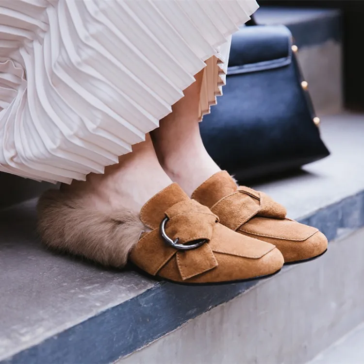 leather fur mules