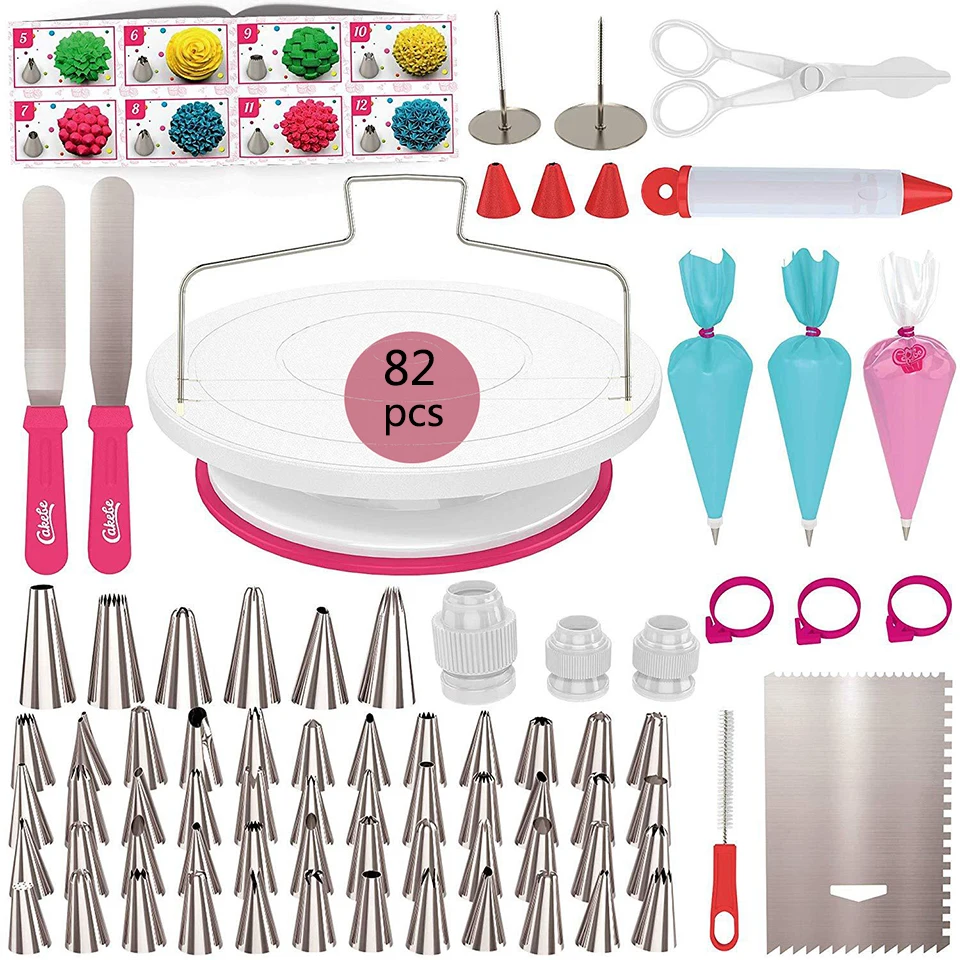 

Transhome Cake Decorating Tips Set 82 Pcs/Set Pastry Nozzles Confectionery Bag Cake Turntable Stand Baking Tools For Cakes 2019