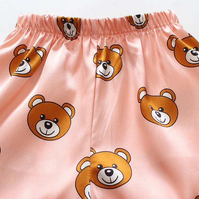 Fashion boutique little bear kids summer fall pajamas ice silk baby girl boys set