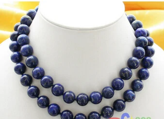 

Jewelr 004240 32" 12mm round blue lapis lazuli bead necklace 925silver