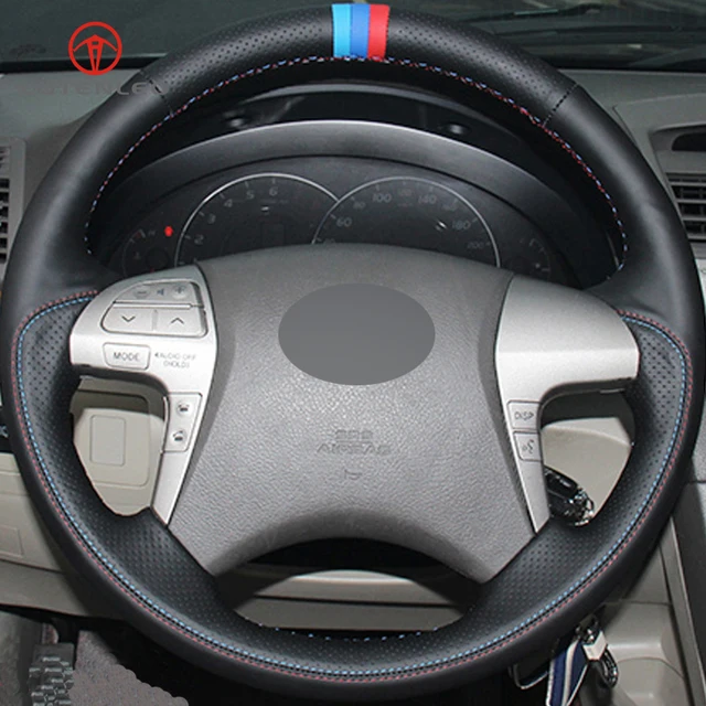 Lqtenleo Black Genuine Leather Diy Hand Sched Car Steering Wheel Lqtenleo Black Genuine Leather Diy Hand Sched Car Steering Wheel Cover For Toyota Highlander Camry 2007 2017