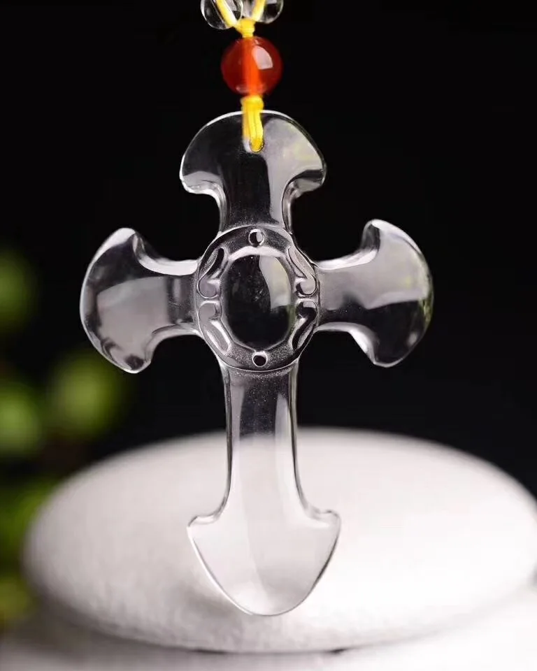 

Natural white crystal carved cross energy heals