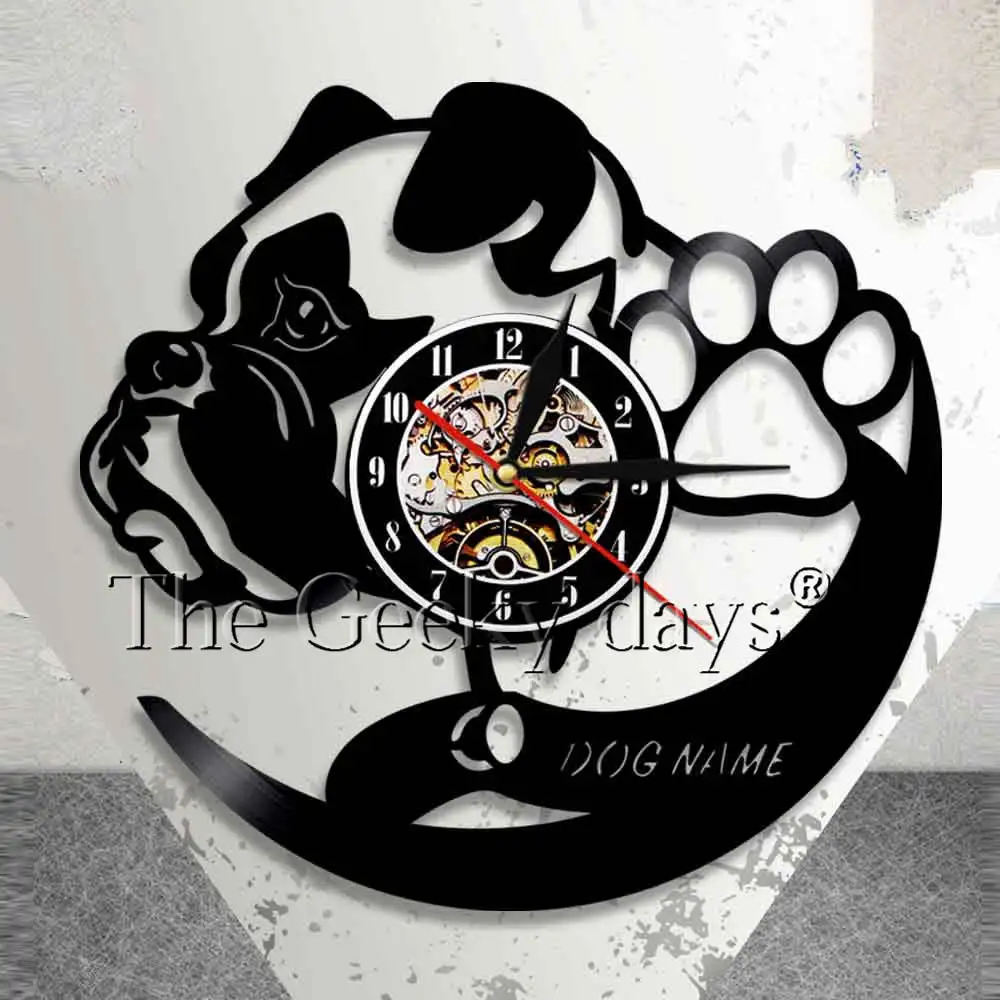 Baratos Perro personalizado pared diferentes razas de perro personalizado Reloj de pared de vinilo decoración de la pared perro vinilo reloj regalo