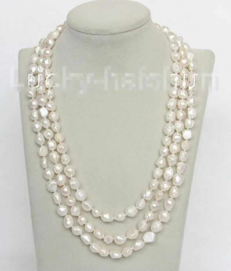 

FREE SHIPPING>@@> Hot sale new Style >>>>>natural bleb Baroque 64" 10mm white Reborn keshi pearls necklace j10559