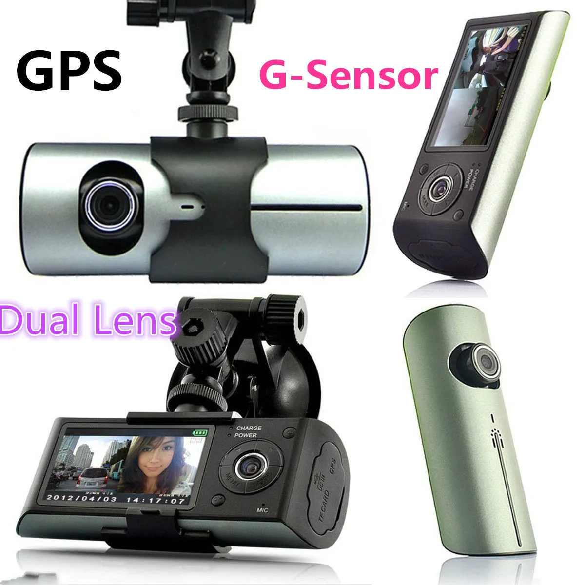 

HD GPS Dual Lens Vehicle Car Camera Video DVR Cam G-Sensor 2.7" LCD Screen G -sensor double camera night Vision