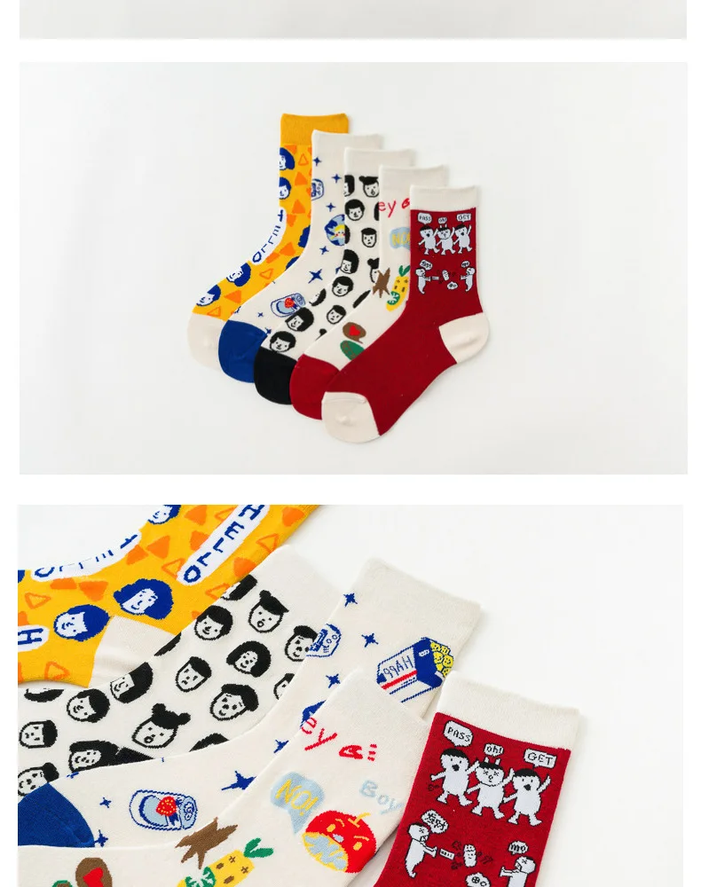 Женские Новые корейские модные носки милые Harajuku красочные с рисунком Забавный Хлопок Винтаж Meias для Мори девушка Повседневный стиль