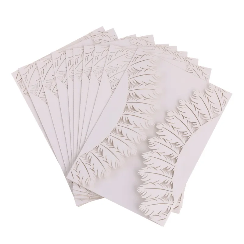  Invitations Cards Kits10 Pcs pearl paper Romantic White Floral Lace Laser Cut Greeting Card Gift We - 32952248375