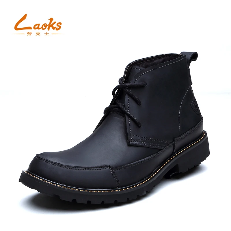 

laoks cow leather black men Martin winter boots Hot Sale round toe lace
