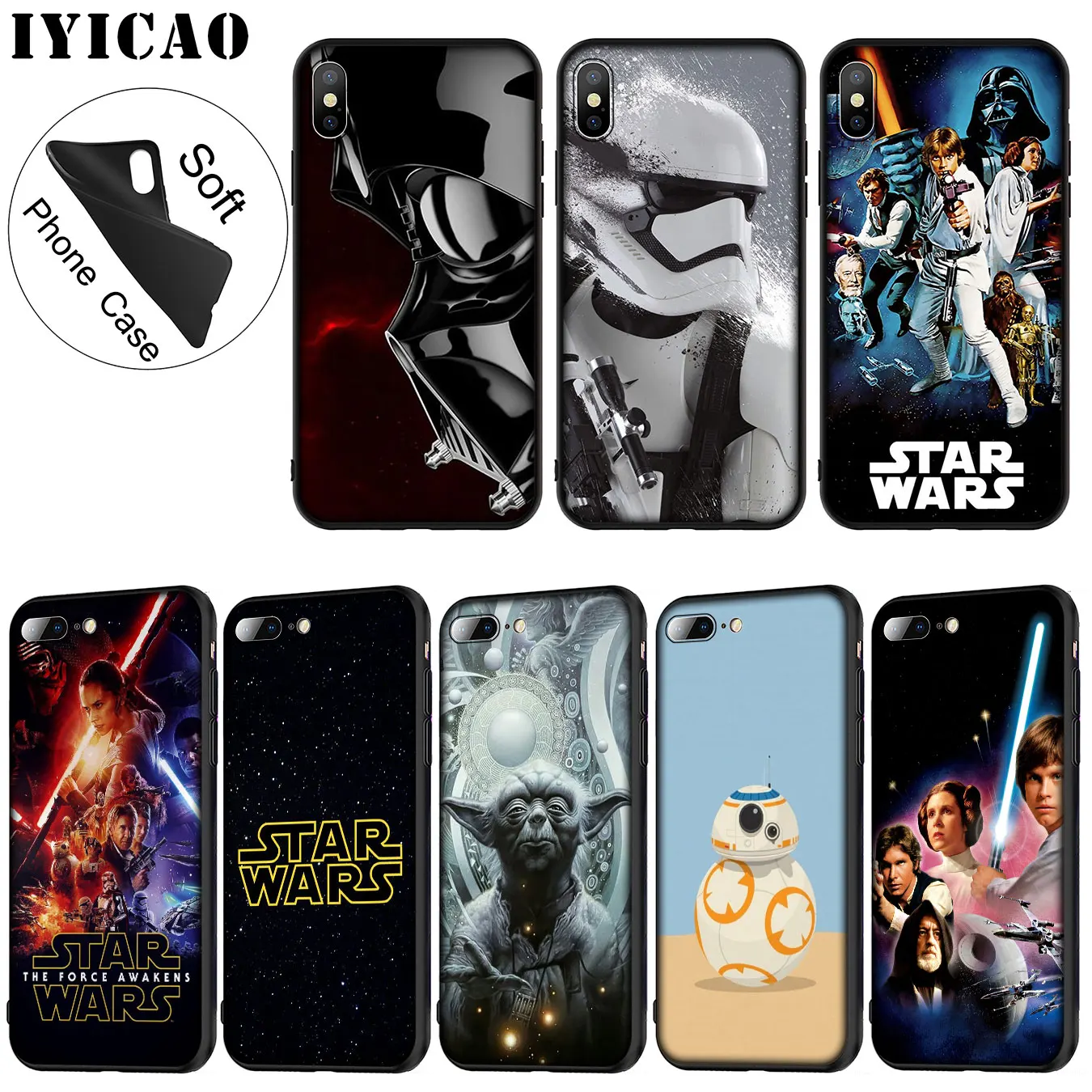 

IYICAO Star Wars Darth Vader Yoda Soft Silicone Phone Case for iPhone XR X XS 11 Pro Max 6 6S 7 8 Plus 5 5S SE TPU Black Cover