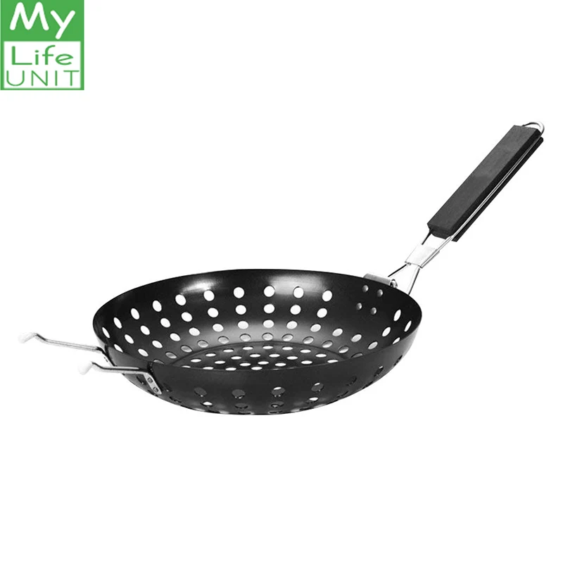 

MYLIFEUNIT Stainless steel Non Stick Grill Basket BBQ Pans with Foldable Handle Grill Skillet