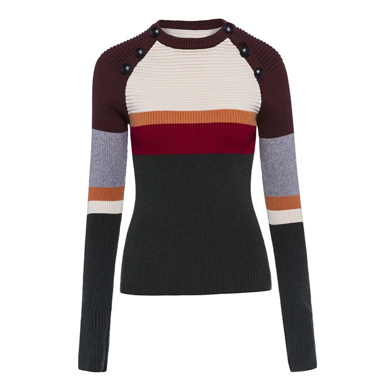 Sisjuly Autumn Winter Women Thick Patchwork Sweater Outerwear O Neck Full Sleeve Black Shopping Street Wear