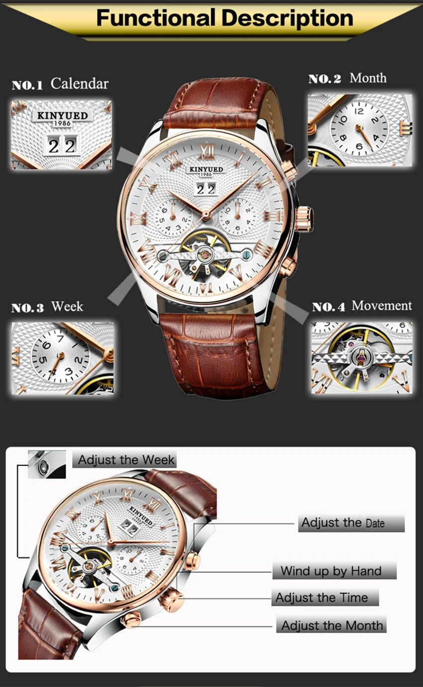 KINYUED механические Tourbillon для мужчин наручные часы кожа Повседневное бизнес Скелет Автоматический erkek Коль saat montre homme