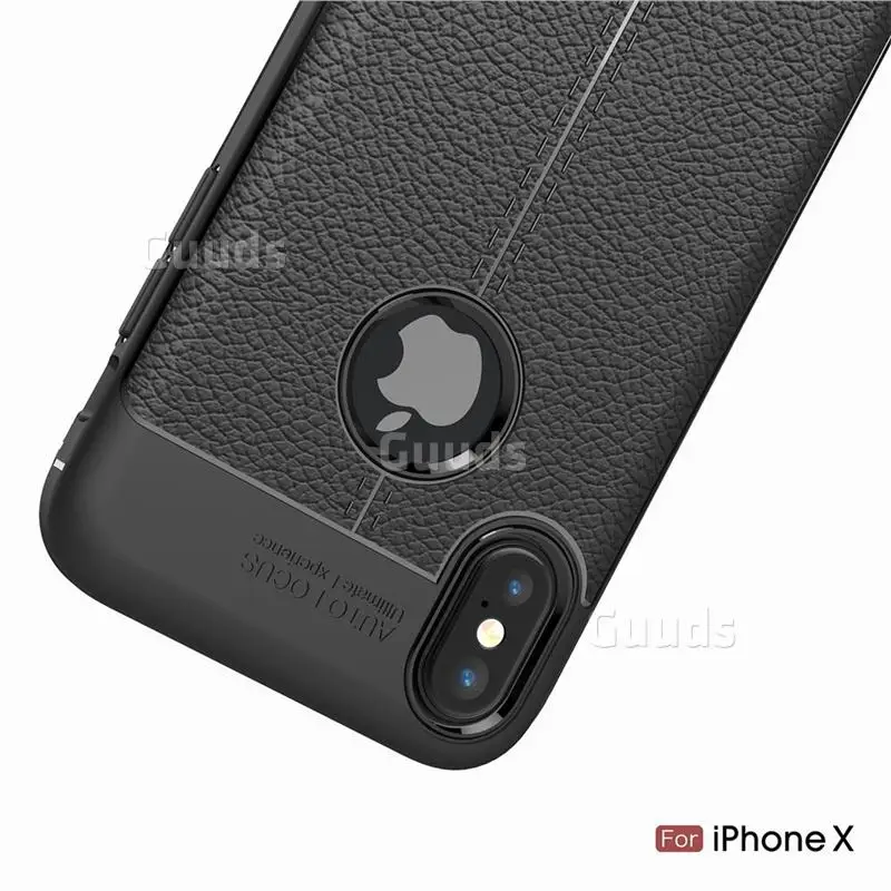 Luxury Auto Focus Litchi Texture Silicone TPU Back Cover for iPhone X(5.8 inch) - Black