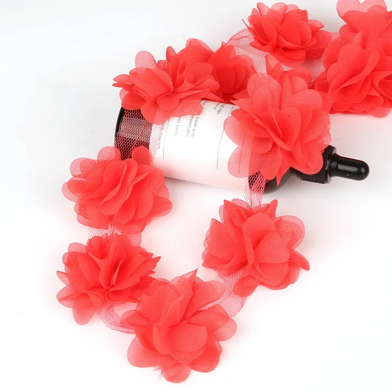 1yard/lot Approx 5cm 3D Chiffon Lace Fabric Flowers Trim Sewing Supplies Dress Decoration Applique Colorful