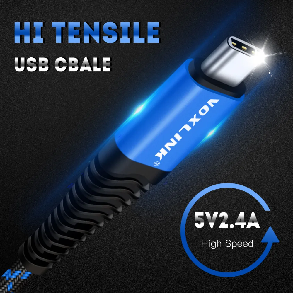 VOXLINK 2.4A USB نوع c كابل سريع شحن بيانات USB C كابل لسامسونج s8 هواوي P9 P10 Xiaomi 6 نيكزس 6 p الهاتف المحمول كابل