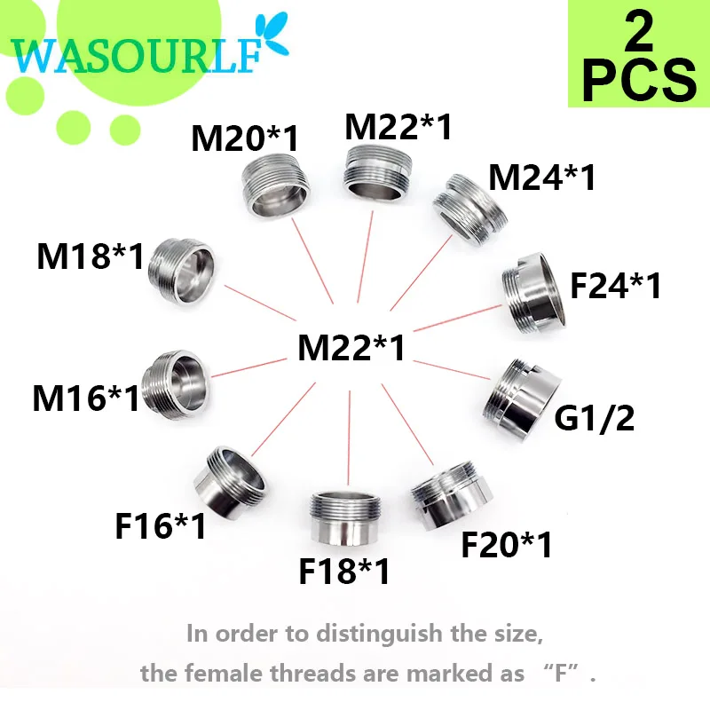 Wasourlf 2pc M22 Male Thread Transfer M18 Male Connector Shower