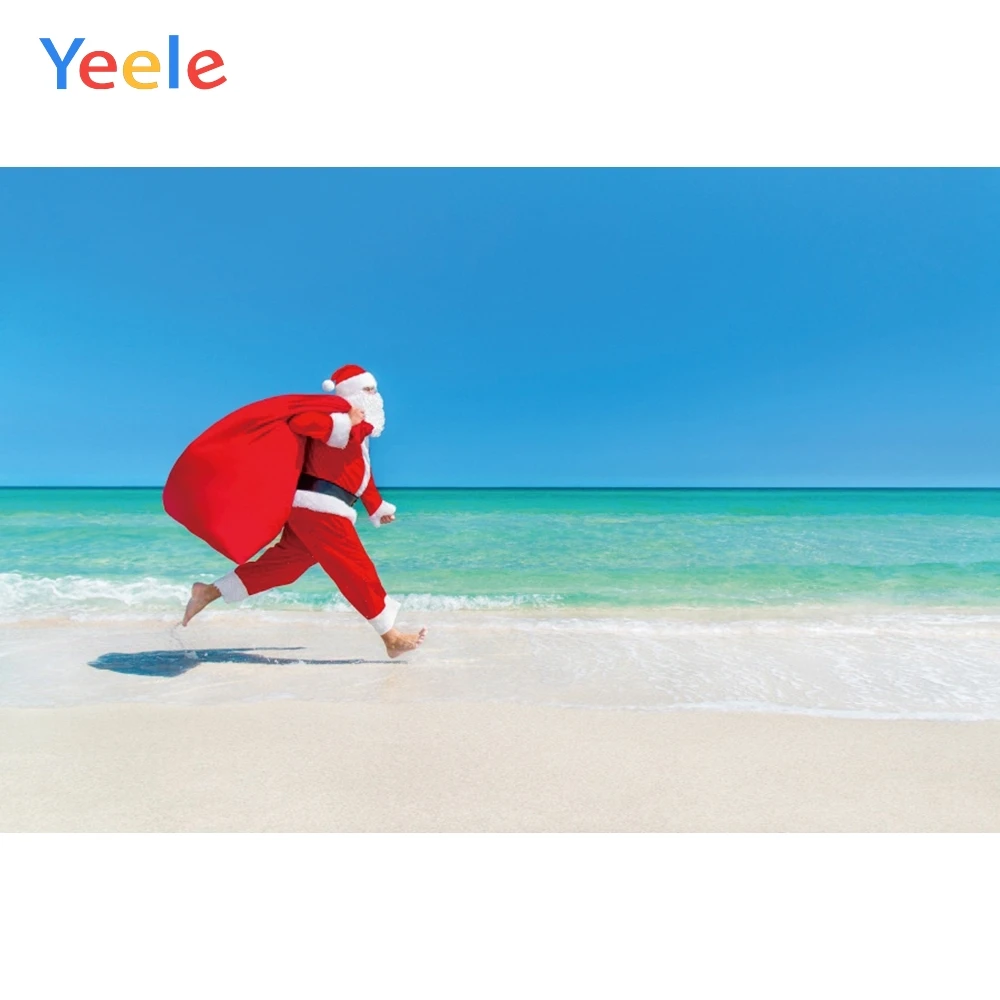 

Yeele Blue Sky Sea Beach Santa Claus Christmas Baby Photography Backgrounds Customized Photographic Backdrops for Photo Studio