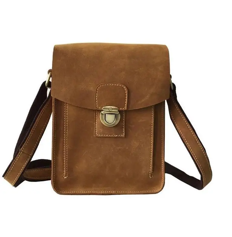 Crazy horse font b leather b font Men s single shoulder aslant font b leather b