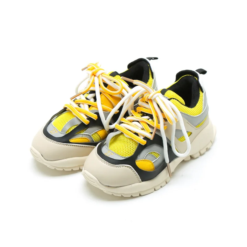 2019 الربيع الصيف الفتيات رياضية الفتيان تزلج أحذية الاطفال حذاء كاجوال الأطفال أحذية شبكة الهواء الملونة جلد 1 إلى 14 سنوات