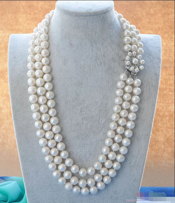 

Free shipping@@@@@ P4150 3ROW 22" 8-9mm ROUND WHITE FRESHWATER PEARL NECKLACE