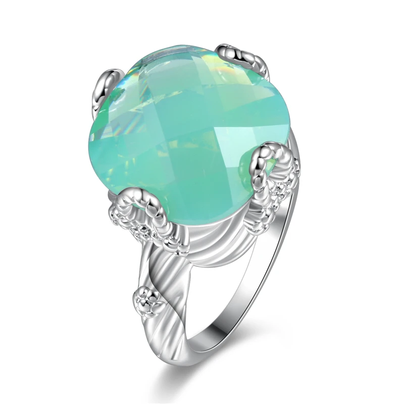Elegant Mint Green Rhinestone Rings Women Trendy Party Finger Ring