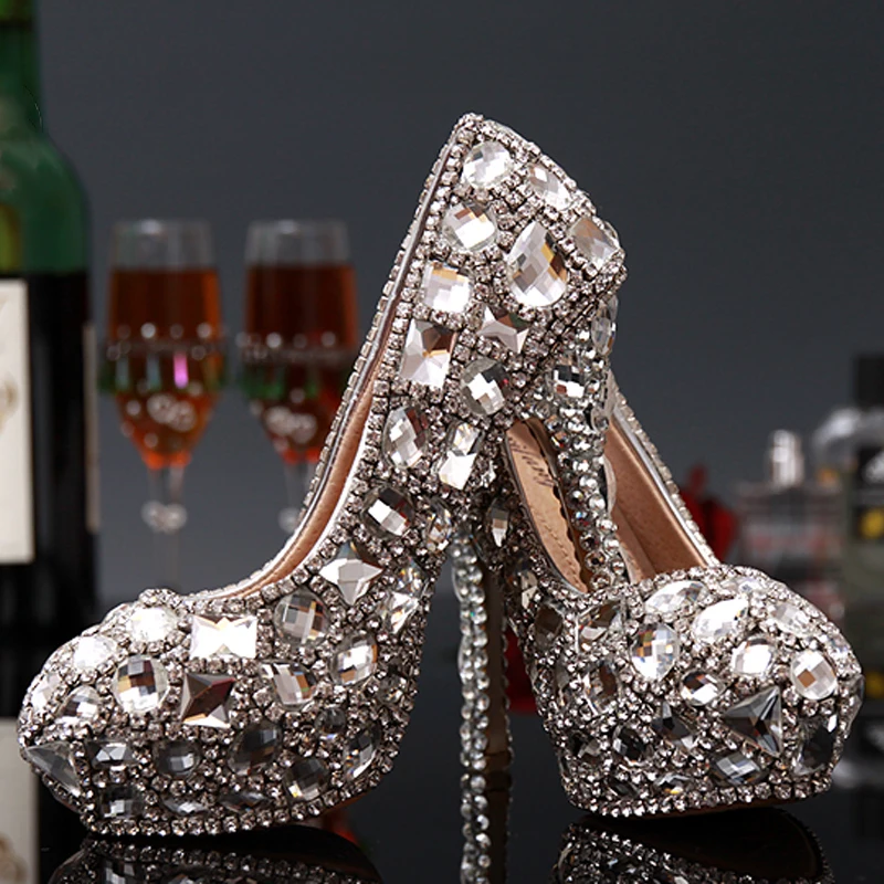 Sexy lady Stiletto Heel Pumps High Heels Bridal Shoes Handmade Party Rhinestone Platform Pumps Crystal Bridal Wedding Shoes