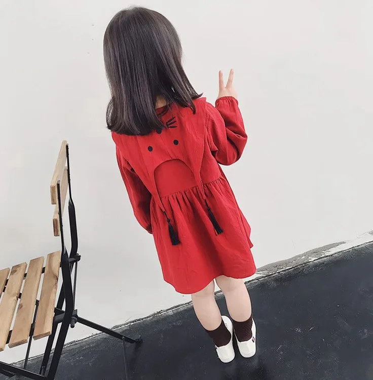 Mihkalev Turn down collar girls dress autumn kids clothes girls long sleeve dress for children birthday party clothes