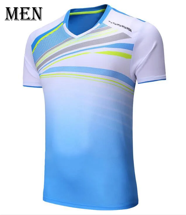 men blue shirts Бадминтон футболка Для женщин/Для мужчин, спортивные настольным теннисом, теннисные носить сухой-крутая футболка, пинг-Понг спортивные рубашки Masculino Mujer - Цвет: men blue shirts