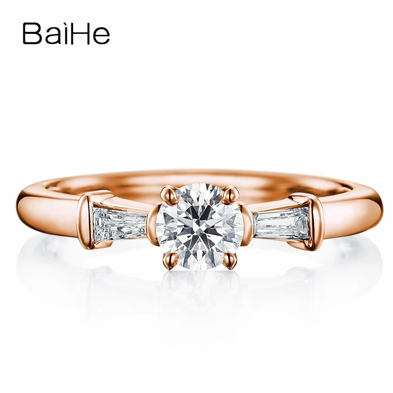 BAIHE Solid 18 K Белое Золото 0.20ct Сертифицированный H/SI круглый натуральный бриллиант помолвка женские модные ювелирные изделия кольцо