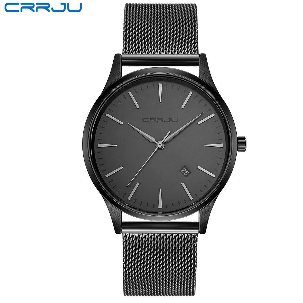 Мужские часы с полностью стальным сетчатым ремешком, мужские модные спортивные часы, кварцевые часы, военные водонепроницаемые наручные часы, Relogio Masculino - Цвет: black gray