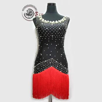 

New style Latin dance costume Pearl sleeveless tassel latin dance competition dresses for women child latin dance dresses S-4XL