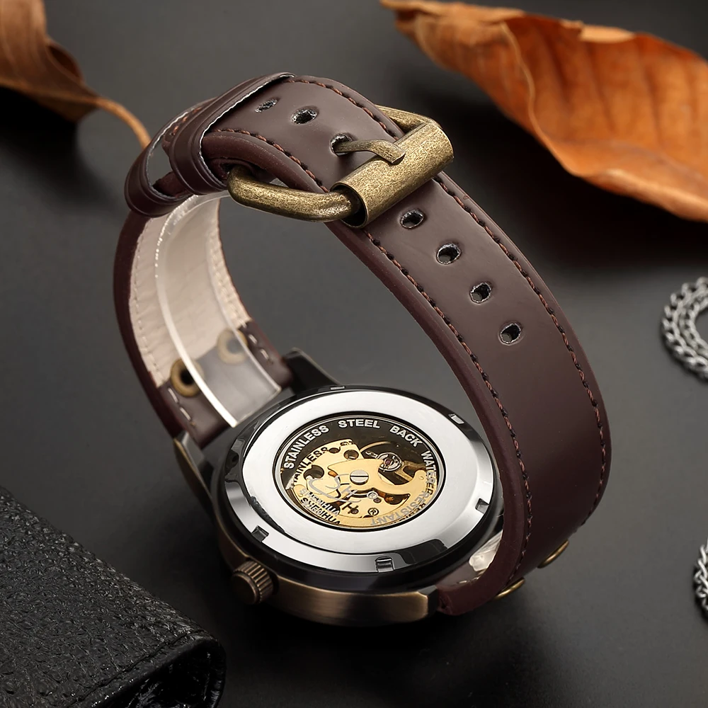  SHENHUA 2019 Mens Casual Sport Watch Vintage Leather Top Brand Luxury Army Automatic Men's Wrist Wa