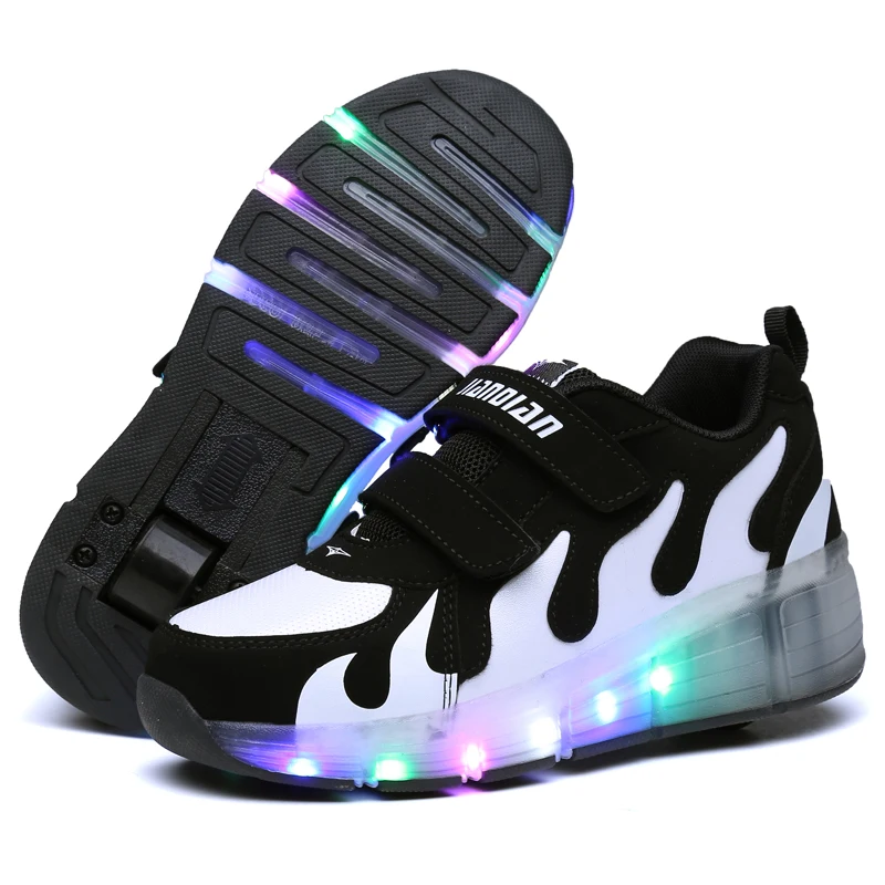 أطفال أحذية مع LED الأطفال الأسطوانة تزلج رياضة Heelys عجلات مصباح LED متوهج تضيء للأولاد الفتيات Zapatillas يخدع رويدس