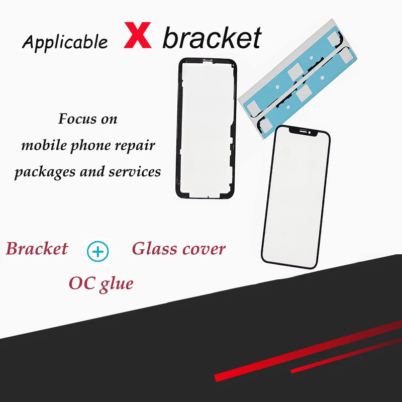 

Provides a quick fix kit for iPhone X, which includes a stand, glass cover, and OC glue to achieve a quick fix for iPhone X